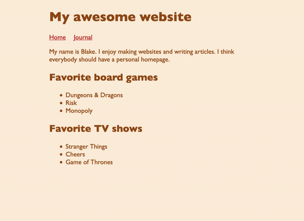 Screenshot of the webpage showing the menu as a horizontal list without affecting the other lists on the page.