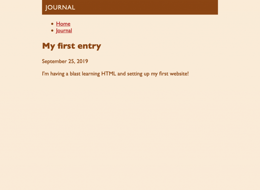Screenshot of the Journal page. The text and color styles from the homepage have also been applied to this page.