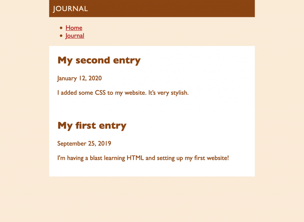 Screenshot of the journal page with a second article added.