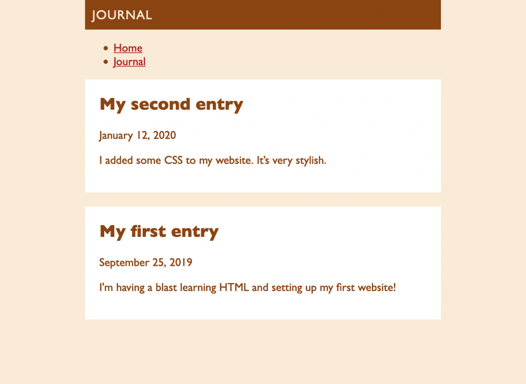 Screenshot of the Journal page. The two article cards now have vertical space between them.